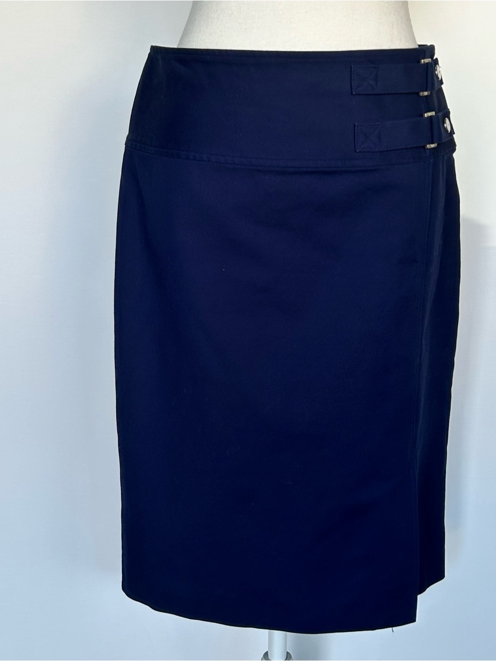 Ralph Lauren Navy Pencil Skirt with Triple Side Buckles